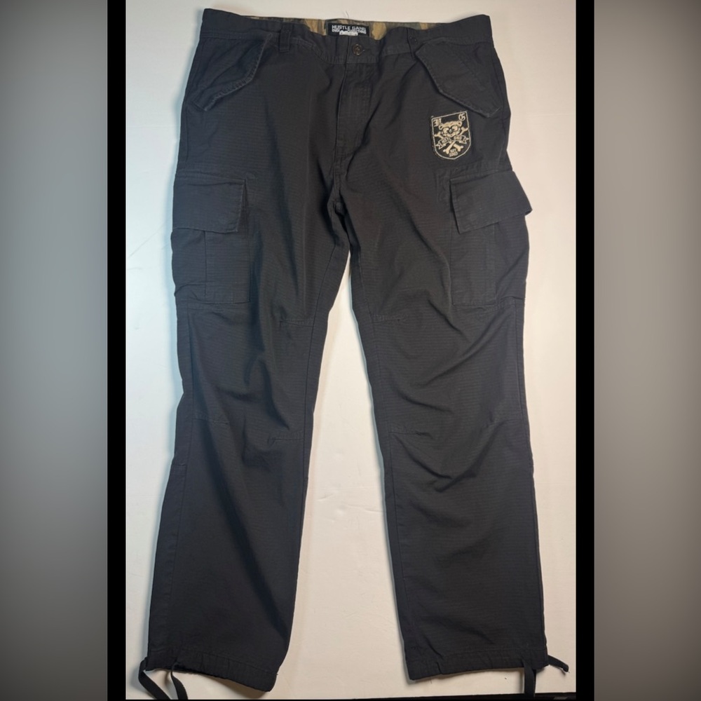 Hustle Gang Mens Cargo Pants SZ 40 Black Tactical Ripstop‎ Streetwear Drawstring